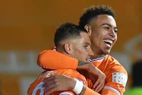 Jerry Yates is congratulated on scoring during Blackpool’s win against Nottingham Forest last Saturday
