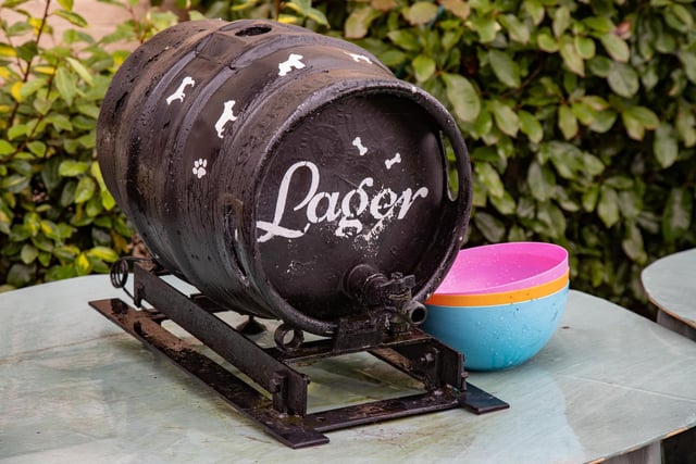A lager keg in the garden, just for dogs.