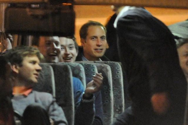 Prince William on board a coach outside Blackpool Pleasure Beach in 1998