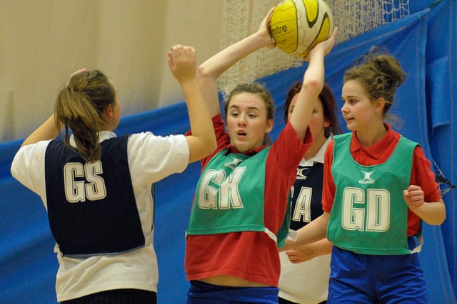 St Mary's Catholic High School and Montgomery High School battle it out on the netball court