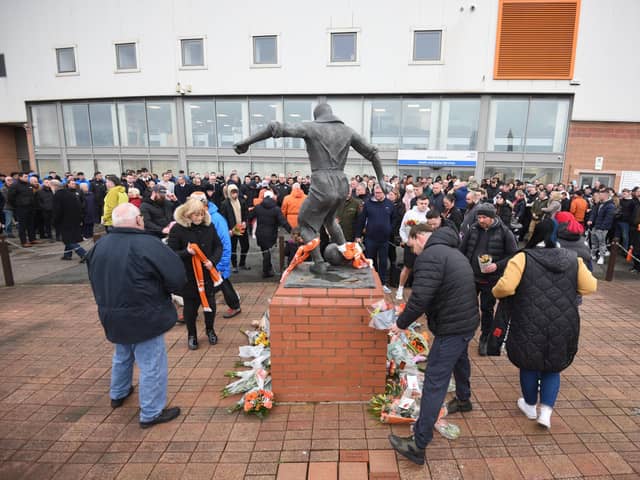 The memorial service held at Bloomfield Road on March 6 for Blackpool FC fan Tony Johnson