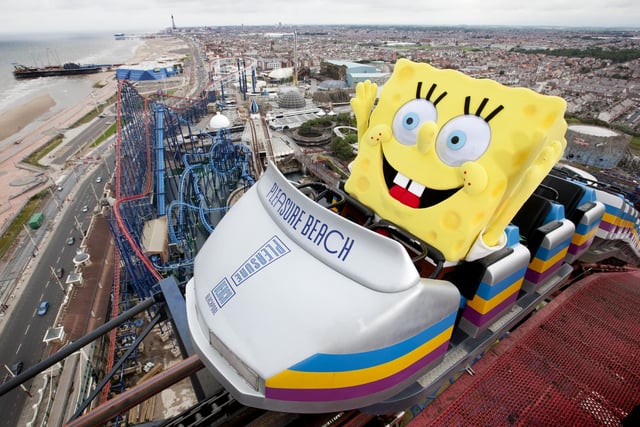 Spongebob Squarepants rides 'The Pepsi Max Big One' rollercoaster at Blackpool Pleasure Beach in 2010