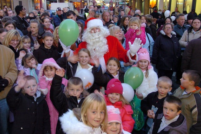 Blackpool Christmas lights switch-on on Bank Hey Street. Father Christmas is pictured with some of the children who enjoyed the switch-on