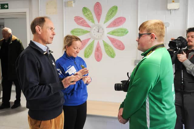 Prince Edward -HRH The Earl of Wessex -meets 15 year old South Shore student Corron Barnes, who has been learning photography for his DofE