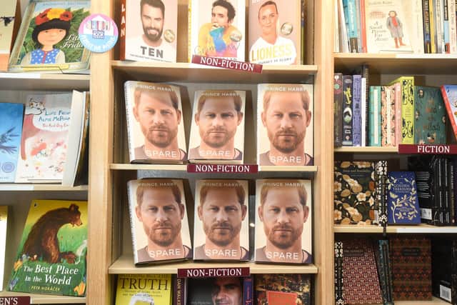 Spare, an autobiography by Prince Harry, on sale at Book, Bean and Ice Cream in Kirkham.