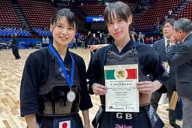 Miyabi Fisher (right) competed against her childhood hero Ms Mari Suenaga at the World Kendo Championships in Milan