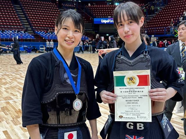Miyabi Fisher (right) competed against her childhood hero Ms Mari Suenaga at the World Kendo Championships in Milan