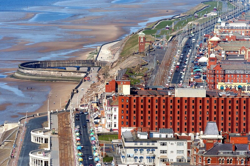 The Boating Pool at Bispham is clearly seen in this picture with, what was, the unmistakable Hilton Hotel. The Savoy Hotel can be seen too where the road dips down to Gynn Square