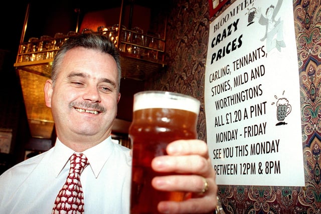 This is Peter McCulloch, landlord of The Bloomfield in 1999. The government was proposing to scrap 'Happy Hours' in pubs, but Peter defended his cheap prices and said they did not lead to trouble