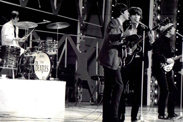 The Beatles onstage at the ABC Theatre during the Blackpool Night Out Live Sunday TV programme, July 20, 1964