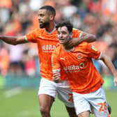 Charlie Patino celebrates after scoring Blackpool's second goal on Saturday