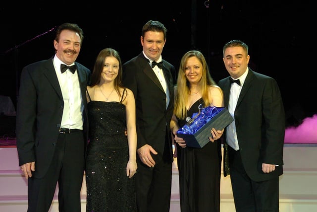 Paul Crossley of Kenrick and Co (centre) presents Keith Hodgkinson, Emma Hodgkinson, Donna Hodgkinson and Gareth Hodgkinson from the Applethwaite Hotel the award for Guest Accommodation of the Year Award at the Blackpool Tourism Business Excellence Awards 2006