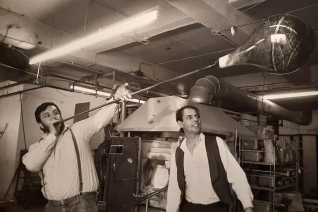 Glassblower David Fleetwood with Glasform director John Ditchfield.