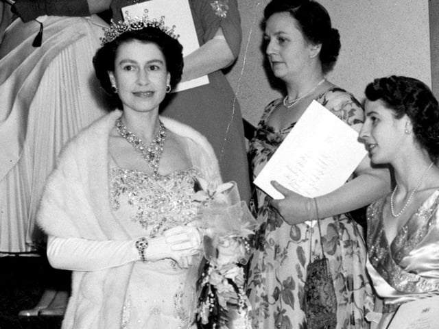 A glamorous Queen Elizabeth shines during her visit to Blackpool in 1955 for the Royal Variety performance at the Opera House