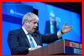 Prime Minister Boris Johnson speaking at the Conservative Party Spring Forum at Winter Gardens, Blackpool