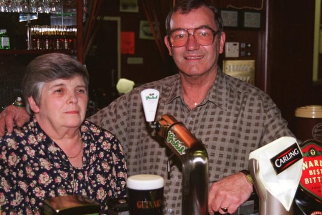 Steward of Ecclesfield WMC Brain Higgins pictured with his wife Doreen in 1996 who retired after 39 years behind the bar