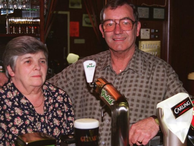 Steward of Ecclesfield WMC Brain Higgins pictured with his wife Doreen in 1996 who retired after 39 years behind the bar