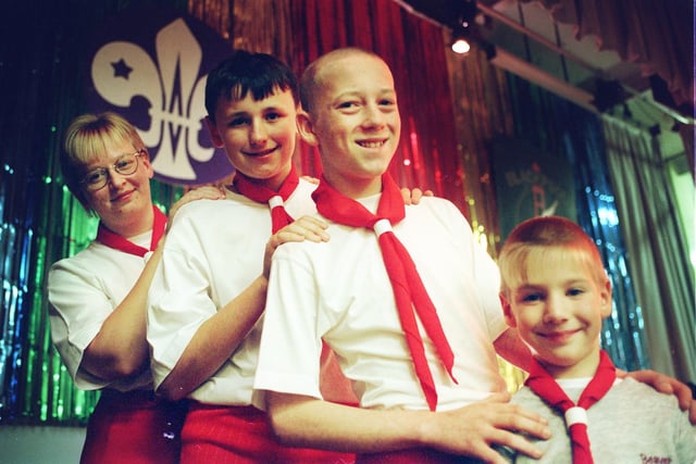 Rehearsing for the Blackpool Scouts gang show in 1999 are Susan Wilcox, Nick Kirkham, Ben Taylor, Daniel Parker