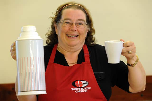Sue Adams dishes out the cuppas at Thornton Methodist Church