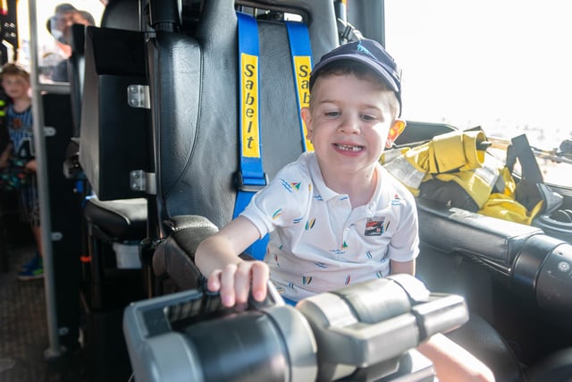 Arnie Morrisroe, six, on board the all-weather lifeboat Barbara Anne at Lytham St Annes RNLI open day. Photo: Kelvin Lister-Stuttard
