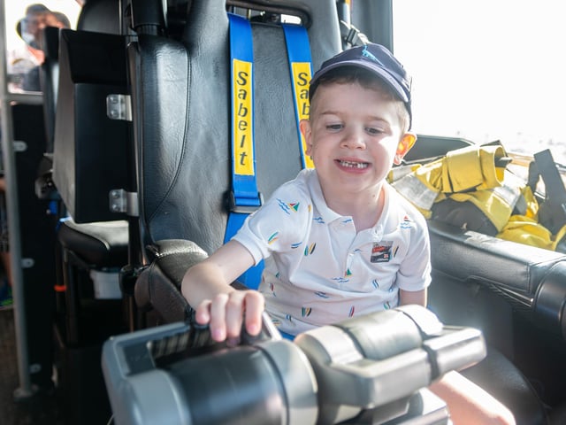 Arnie Morrisroe, six, on board the all-weather lifeboat Barbara Anne at Lytham St Annes RNLI open day. Photo: Kelvin Lister-Stuttard