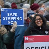 Nurses have voted to strike. Pictured, Nurses from the Royal College of Nursing union strike at Altnagelvin Hospital on Wednesday morning