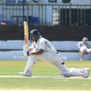 Blackpool Cricket Club professional Naushad Shaikh in action against Netherfield