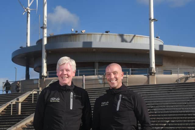 Craig McOmish and Paul Haslam outside the former Cafe Cove on Cleveleys beach front