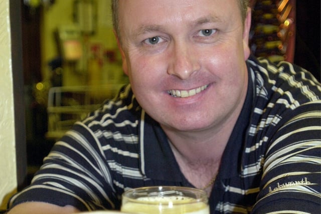 Paul Bonar enjoys a pint or two at The Saddle beer festival, where he was landlord in 2001