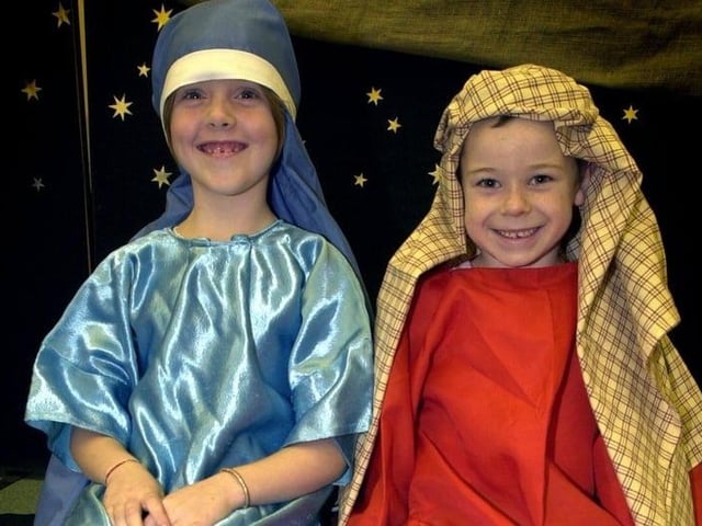 Nativity at Thames Primary School. Pic shows Grace Talbot (7) and six year-old Graham Knight as Mary and Joseph