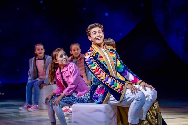 Jac Yarrow and company of Joseph and the Amazing Technicolor Dreamcoat
