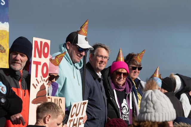 Protesters donned mock 'poop' hats to make their point at the environmental protest in Fleetwood.