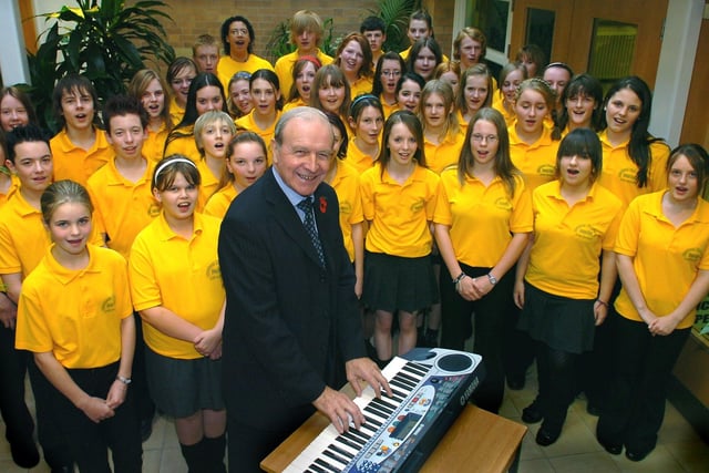 Opening of The Atrium at Bispham High School, Blackpool, by Jimmy Armfield. Pictured: Jimmy plays for the Gospel Choir - he was has been organist at St Peter's Church, Blackpool for 30 years