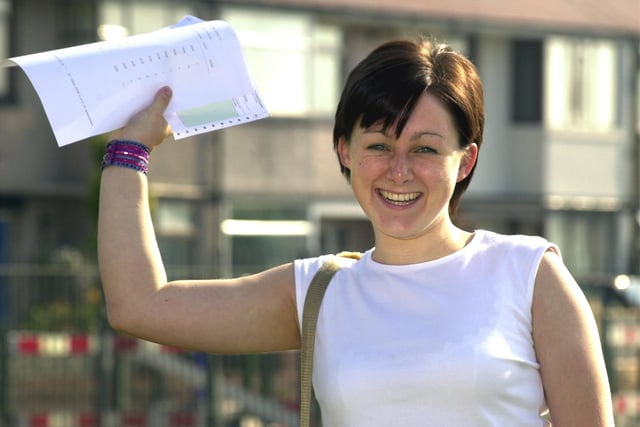 Catherine McGovern celebrates her 3As and 8A*s in 2000
