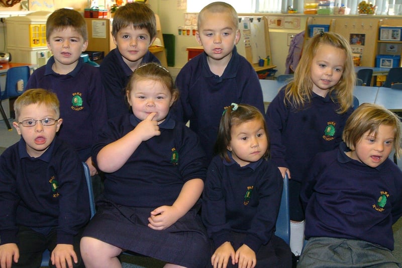 Park School reception children Olivia Richardson and Rebecca Renishaw front centre with Year 1 pupils in 2009