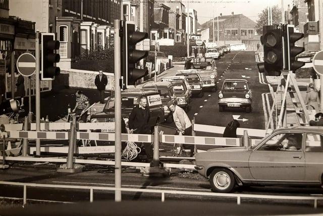 Roadworks aplenty in this photo from the 70s. But where is it?