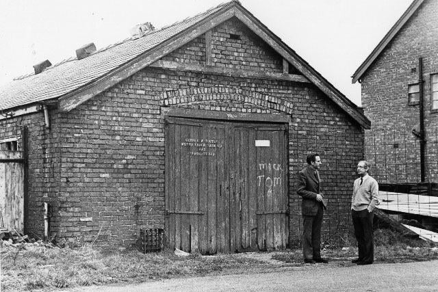 Trevor Wilkinson (left) with Jack Pickard, pictured outside the original TVR premises in Beverley Grove, Blackpool