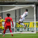 Siya Ligendza goes close for AFC Fylde at Gloucester City Picture: STEVE MCLELLAN