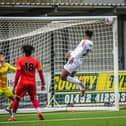 Siya Ligendza goes close for AFC Fylde at Gloucester City Picture: STEVE MCLELLAN