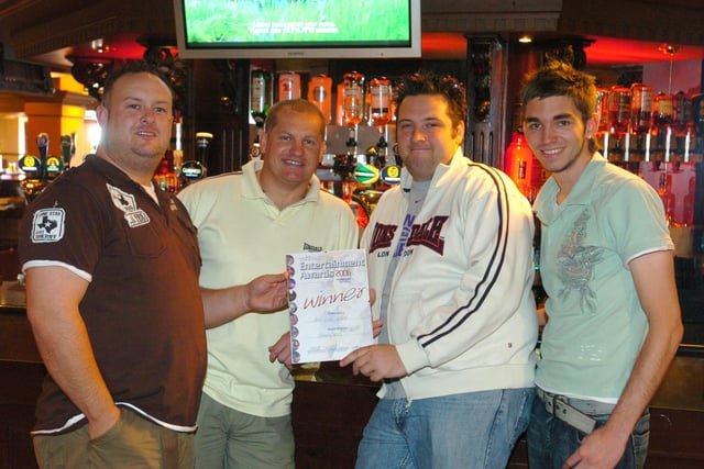 Chris Berry, Karl Harrison, Guy Gillespie and Mike Seno at Brannigans in Blackpool. The bar won the The Weekend Entertainment Awards 2006 Best Live Venue award