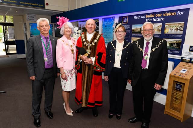 The new mayoral party with Fylde Council chief executive Allan Oldfield in the foyer of Lowther Pavilion, where the council's annual meeting took place