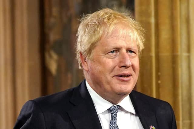 British Prime Minister Boris Johnson in the Central Lobby at the Palace of Westminster during the State Opening of Parliament in the House of Lords, London