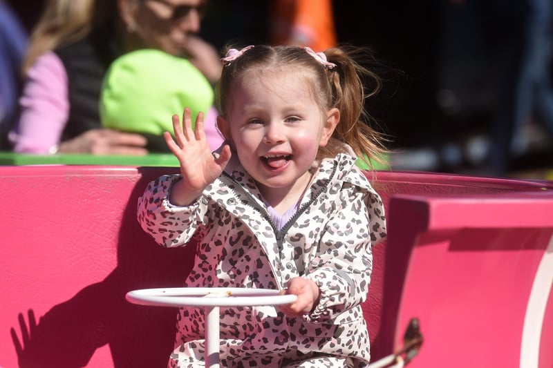 Ellie Finnegan, aged three,  having. fun fair at Anchorsholme Park over Easter