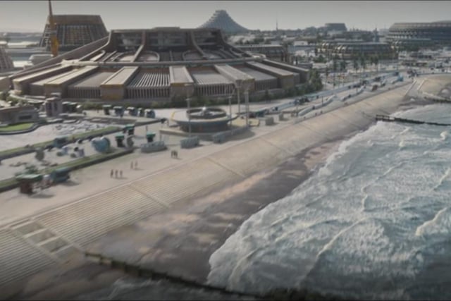 The new episode sees Cleveleys transformed - via some CGI wizardry - into the space tourist resort of Niamos