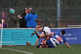 Fylde go over for a try against Sheffield . Photo: Chris Farrow