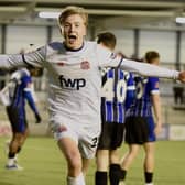 Danny Ormerod celebrates scoring for AFC Fylde in their win over Rochdale AFC on New Year's Day Picture: Steve McLellan