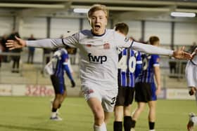 Danny Ormerod celebrates scoring for AFC Fylde in their win over Rochdale AFC on New Year's Day Picture: Steve McLellan