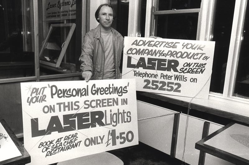 Peter Wills, the man who brought lasers to Blackpool Illuminations pictured with promotional material in 1982