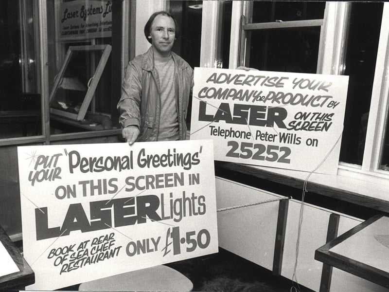 Peter Wills, the man who brought lasers to Blackpool Illuminations pictured with promotional material in 1982