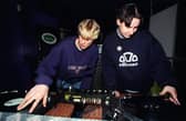 Vinyl Blast DJ event at The Bizness nightclub. Rob Mason and Tim Johnson try their hand on the turntables, 1998
